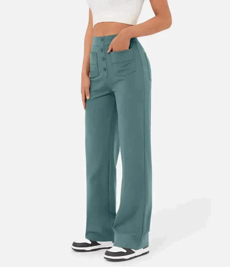 Meggan High-Waisted Elastische Broek - Trendora