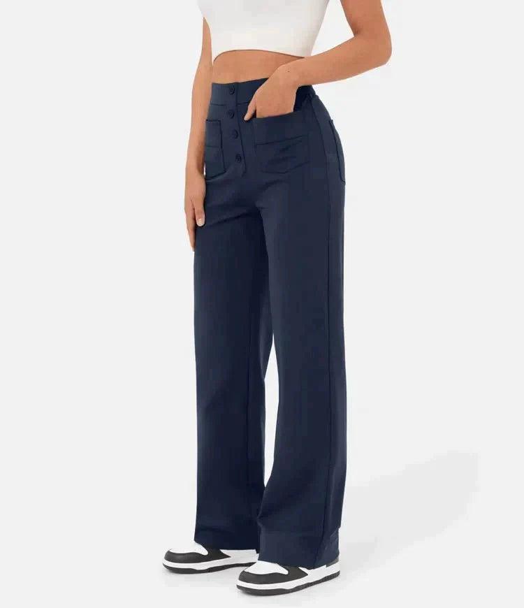 Meggan High-Waisted Elastische Broek - Trendora