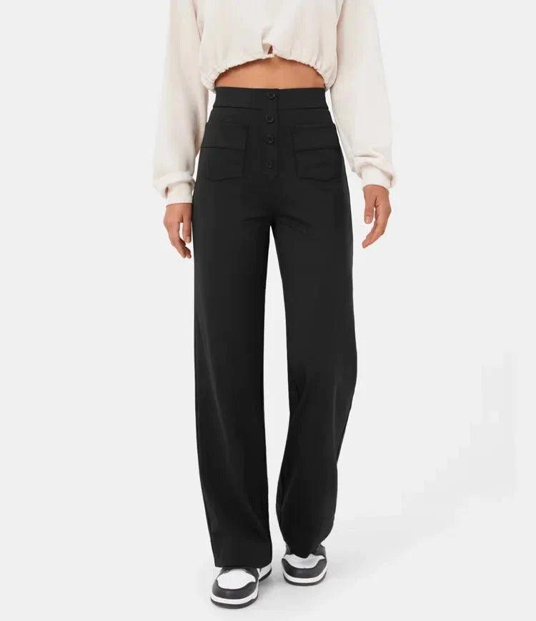 Meggan High-Waisted Elastische Broek - Trendora