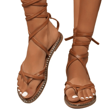 Merel Enkelband Leren Teensandalen - Trendora