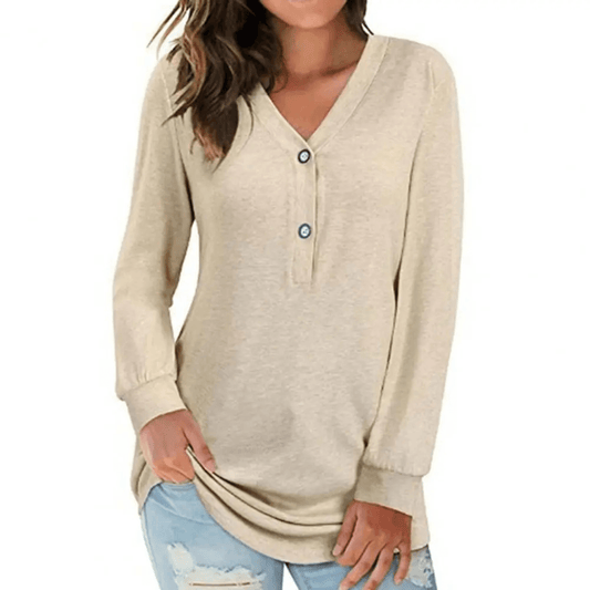 Mila Extra Lange Sweater met Knoopsluiting - Trendora