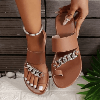 Naomi Metalen Ketting Teensandalen - Trendora