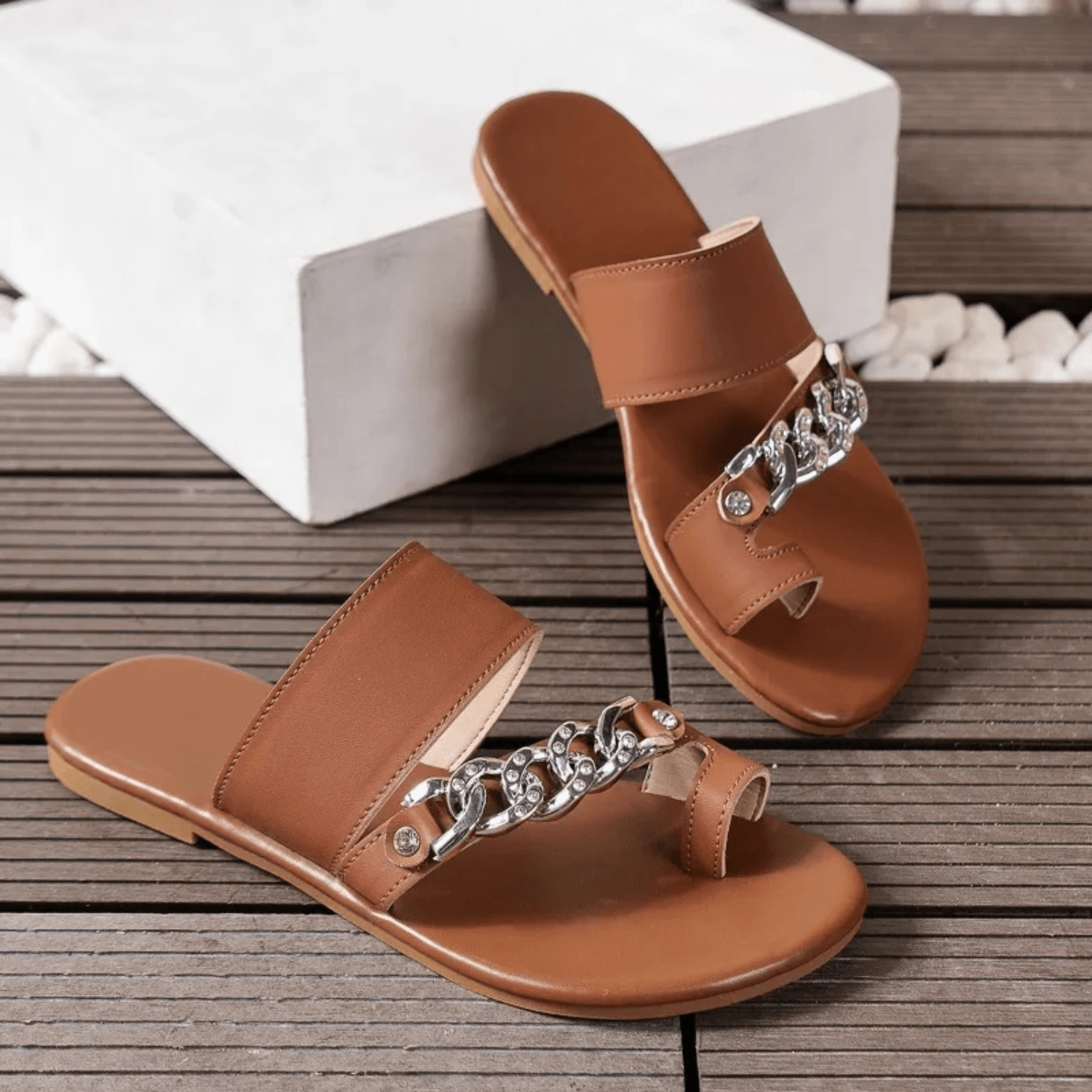 Naomi Metalen Ketting Teensandalen - Trendora