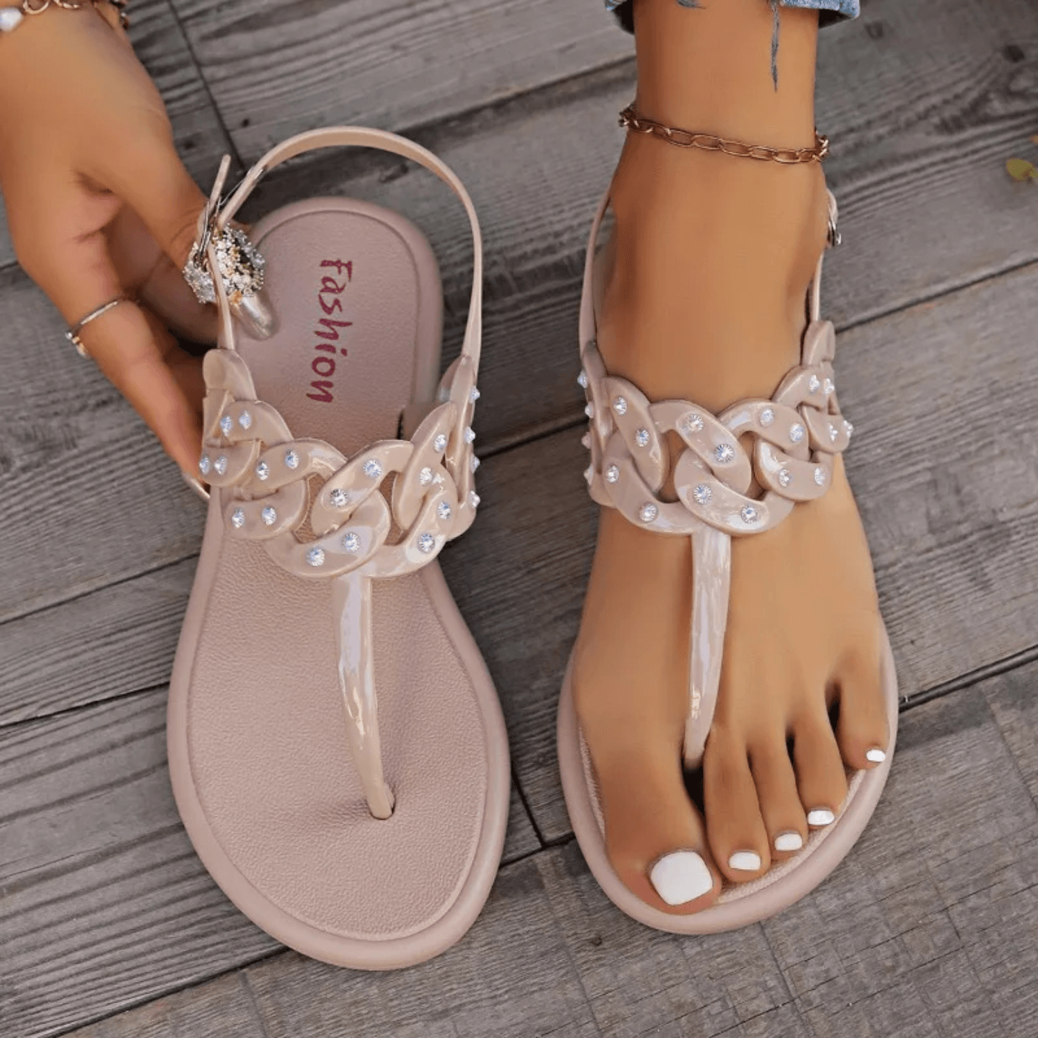 Noor Platte Zool Teensandalen met Stippenpatroon - Trendora